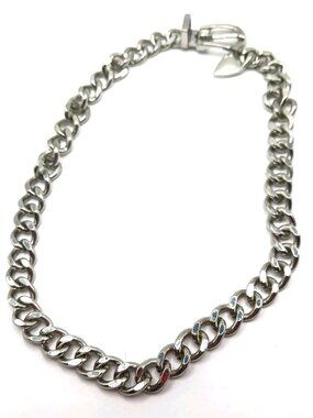 Metal Chain Silver Tone Choker-Necklace With Metal Buckle 15 Inches